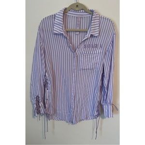 Savage X Fenty Coastal Stripe Woven Voile Sleep Long-Sleeve Shirt Medium